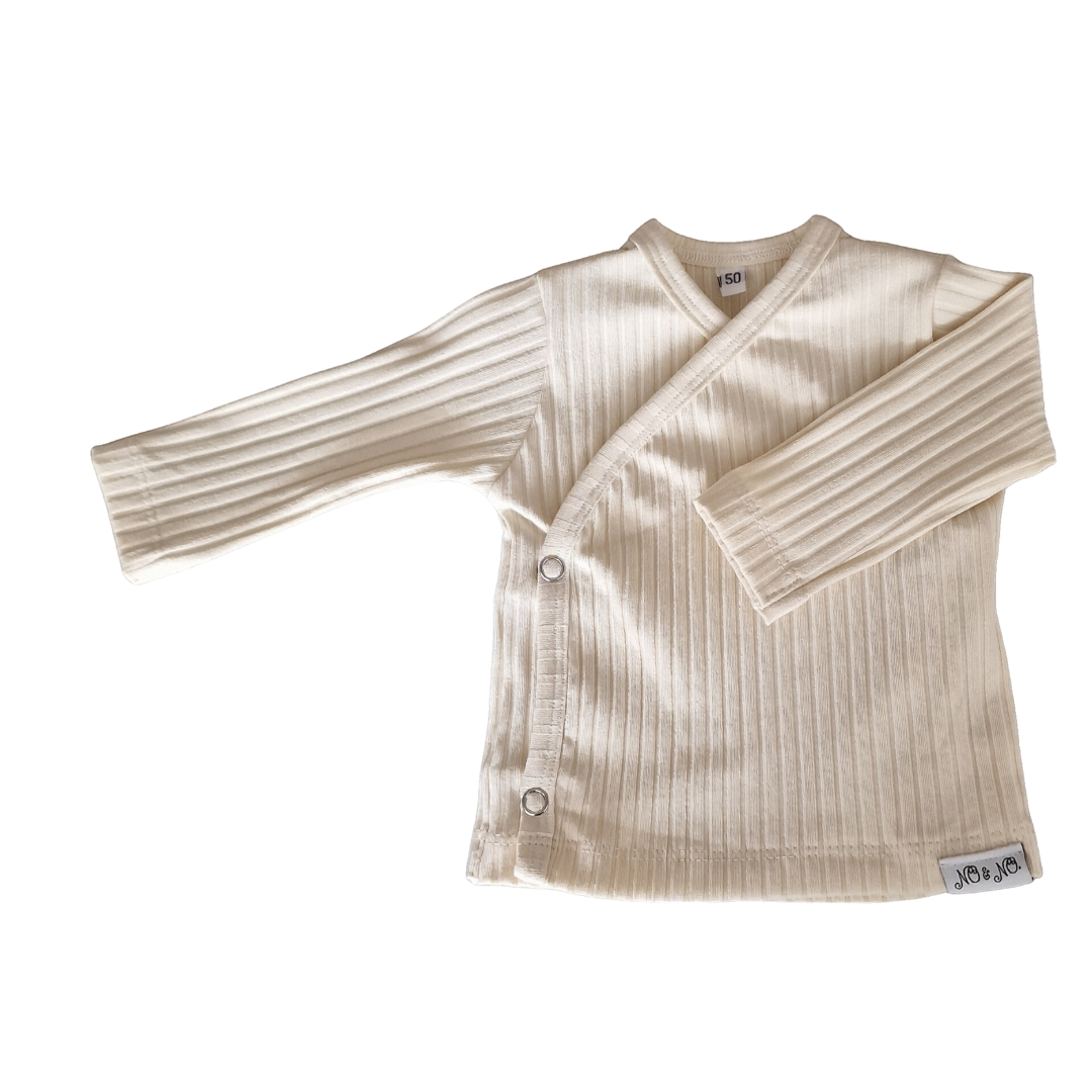 Overslag shirtje ecru rib baby neutraal