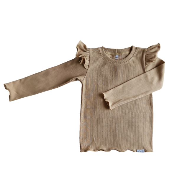 Longsleeve Noèmie ruffle rib beige zand meisje