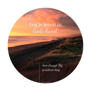 Christelijke muurcirkel 25 cm -  Leg je leven in Gods hand zonsondergang strand