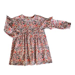 Jurk Maartje roze camel oudroze bloemen ruffle meisje