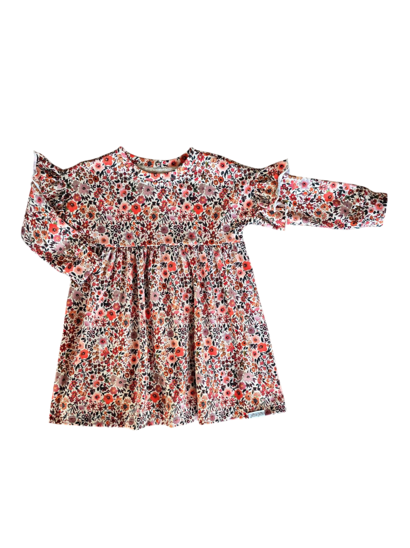 Jurk Maartje roze camel oudroze bloemen ruffle meisje