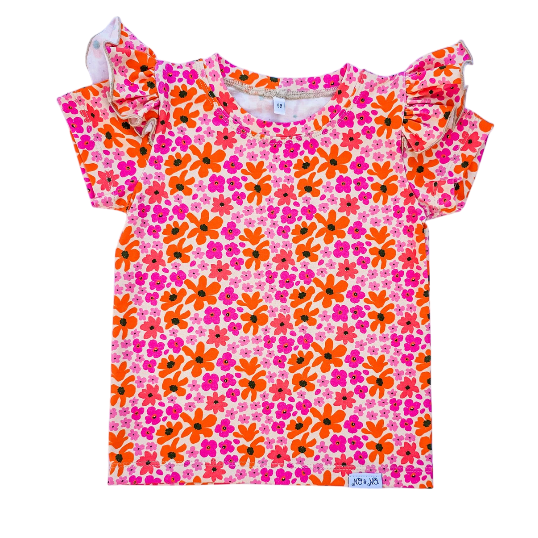 Shirt Laurie ruffle bloem oranje roze fuchsia beige meisje