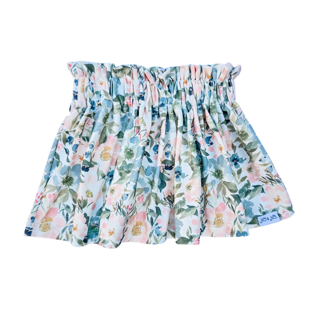 Paperbag rok Blossom wit roze mintgroen blauw geel bloem meisje