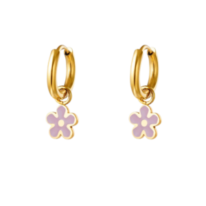 Oorbellen hangers bloemen paars goud meisje