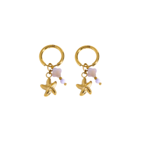 Oorbellen hangers goud zeester wit kraaltjes meisje