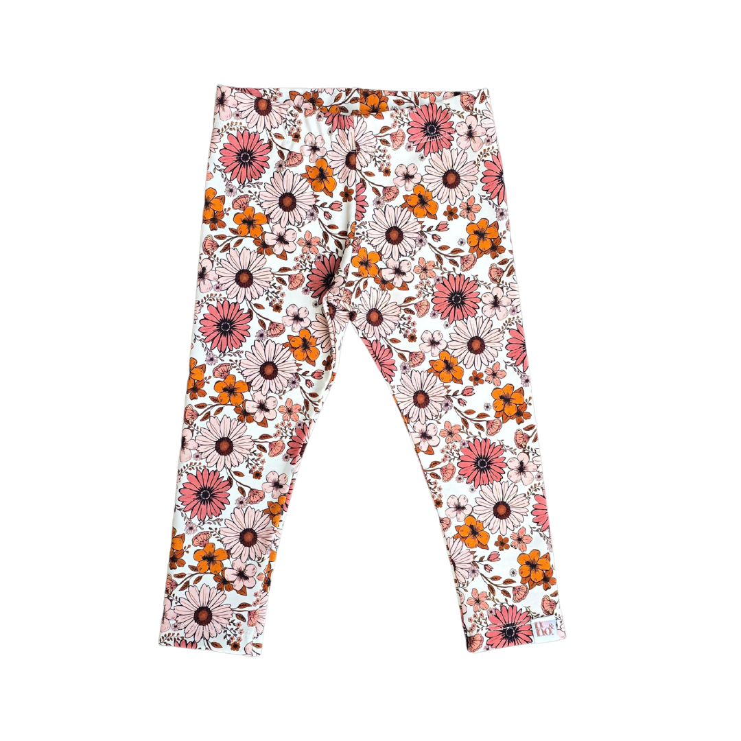 Legging Flora bloemen kleiroze lichtroze perzik cognac meisje