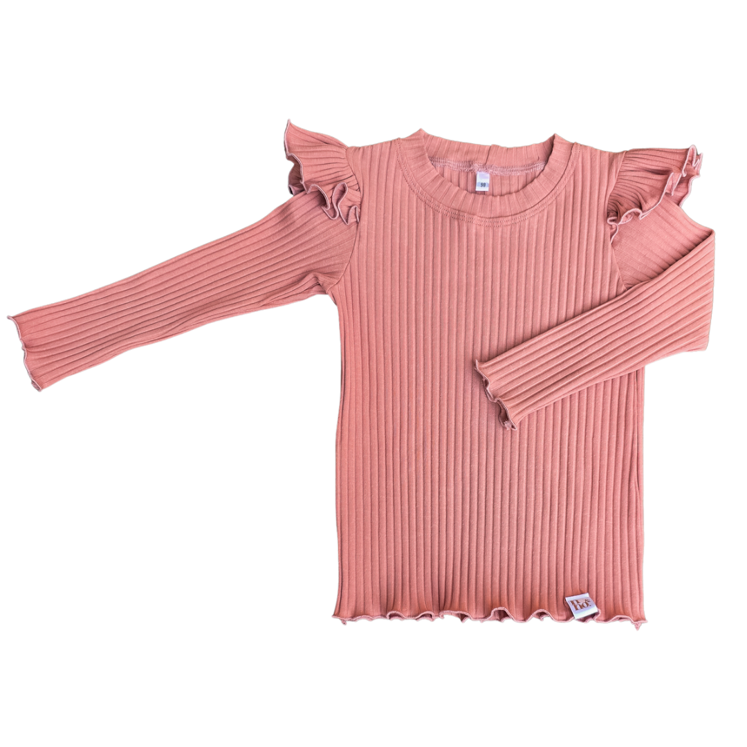 Longsleeve Claire ruffle rib klei roze oudroze meisje