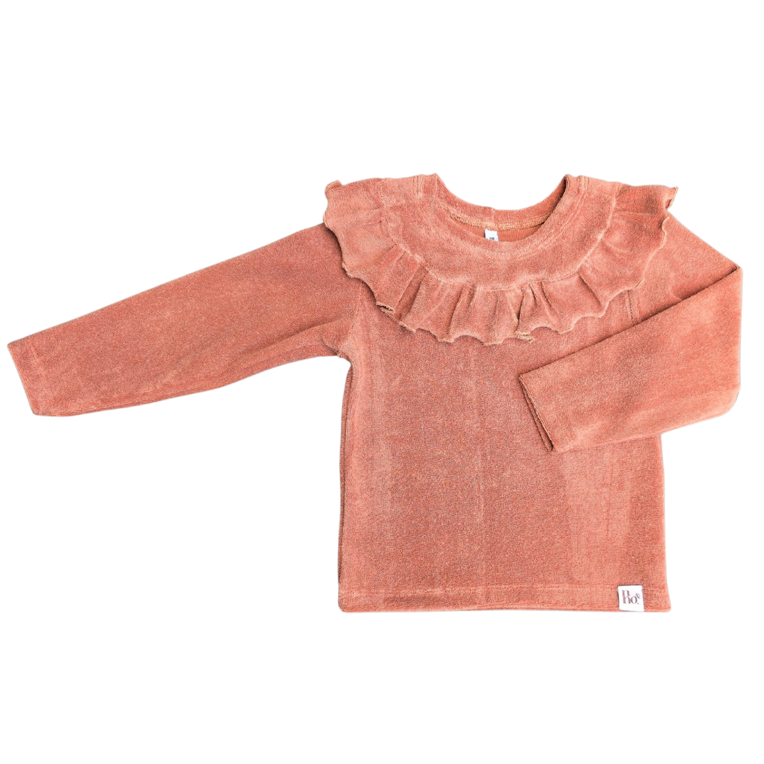 Longsleeve Lieke ruffle klei roze perzik badstof meisje