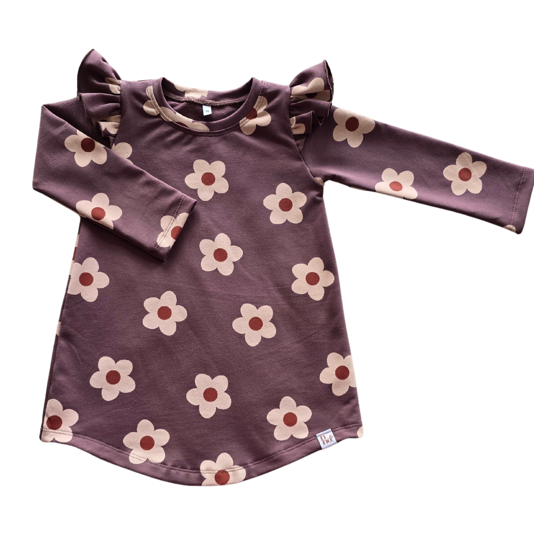 Jurk Vicky ruffle paars donker lila mauve bloemen meisje