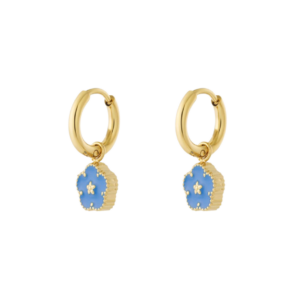 Oorbellen hangers bloemen blauw goud meisje