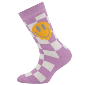 Ewers sok lila paars wit geblokt smiley jongen meisje