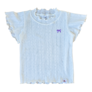 Shirt Eva pointelle ecru wit strikje vlindermouw meisje