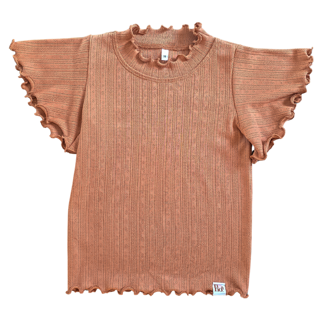 Shirt Vajen pointelle perzik oranje kleiroze vlindermouw meisje