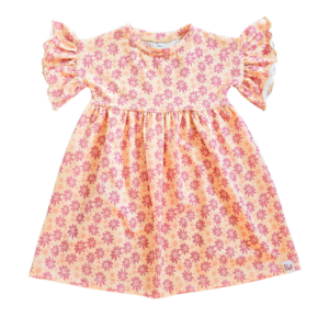 Jurk Suus bloem beige roze licht paars ruffle meisje