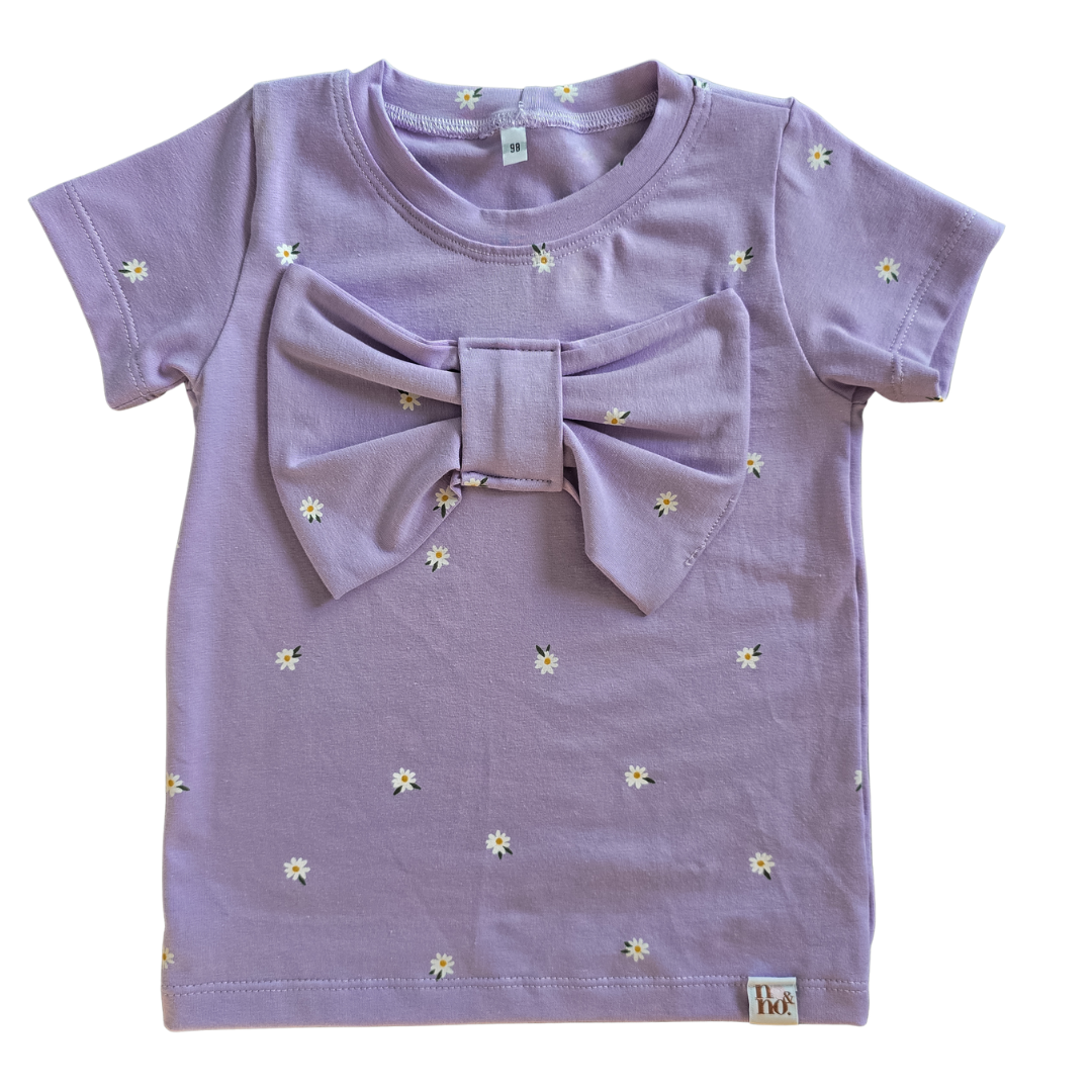 Shirt Puck lila strik bloemetjes madeliefjes geel wit meisje