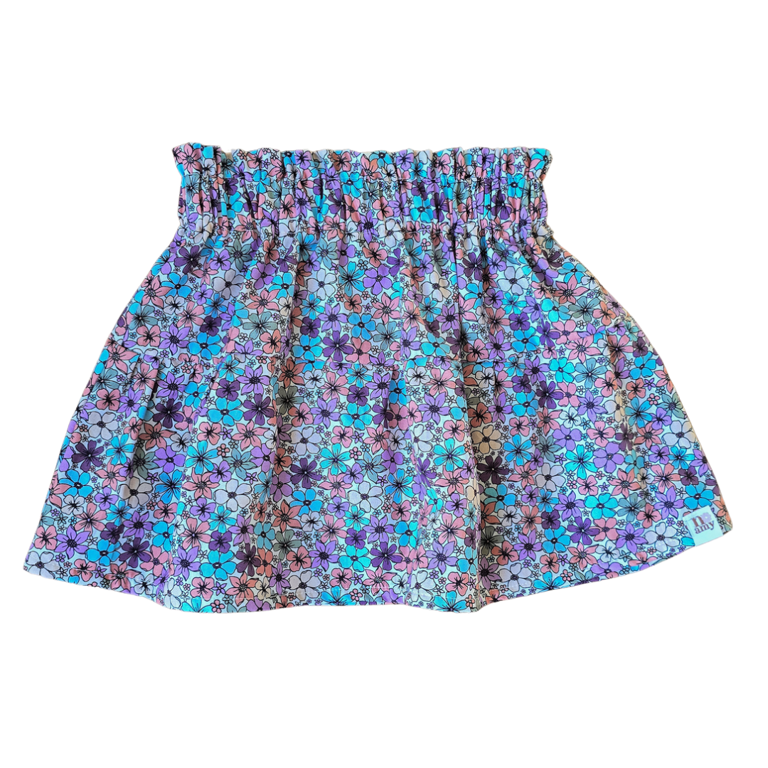 Paperbag strokenrokje Kate bloemetjes lila perzik lichtblauw beige groen paars meisje