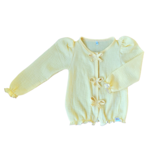 Blouse vest Sunny botergeel geel mousseline met strikjes meisje