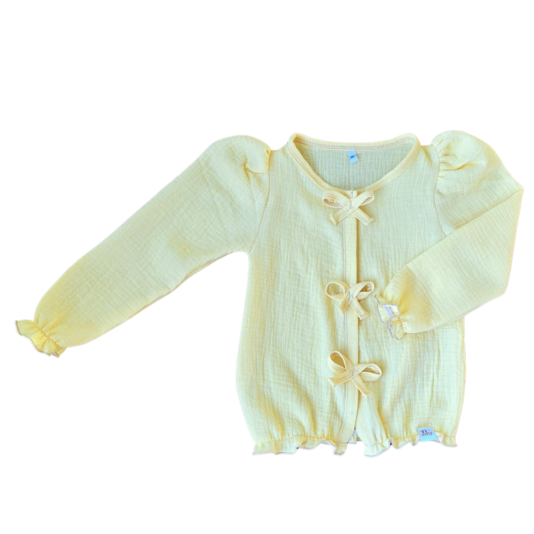 Blouse vest Sunny botergeel geel mousseline met strikjes meisje